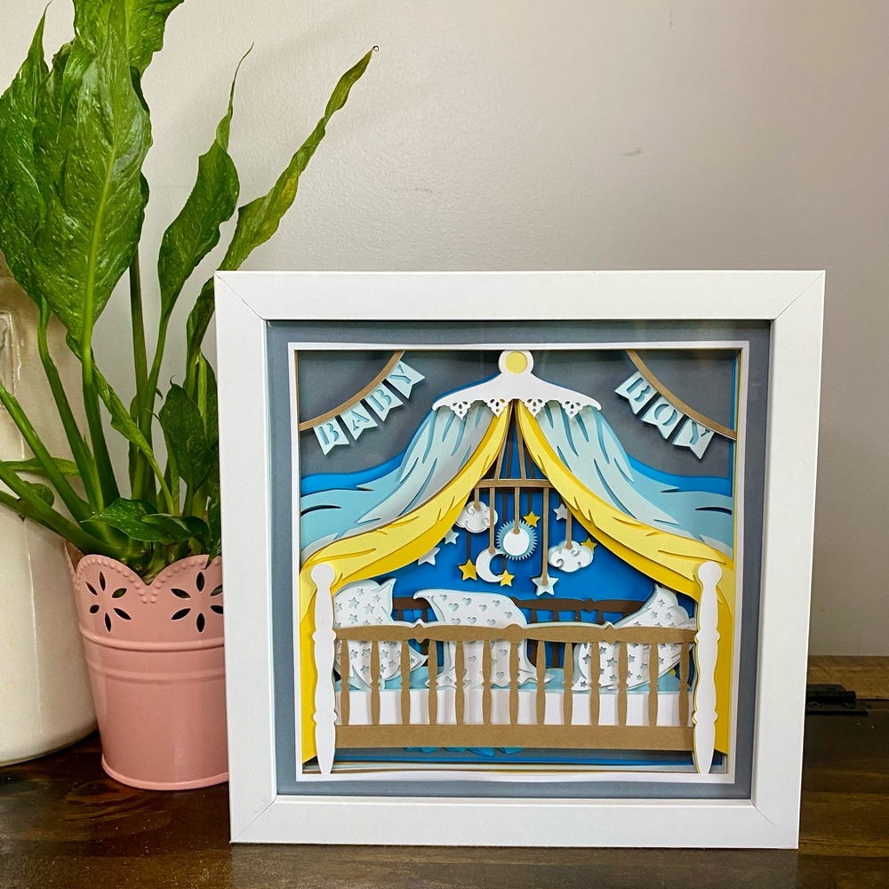 3D Baby Boy Crib Shadowbox
